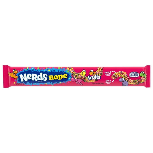 Nerds Rope Fruits 26g – bunte fruchtige Candy Rope Süßigkeit im pinken Riegel